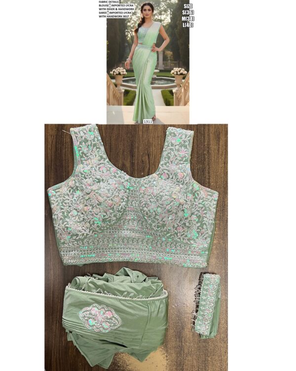 Keep Ahead In Style And Design With This Exotic Hand Worked Ready To Wear Sarees