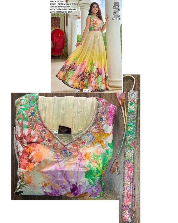 Functions Wear Digital Printed Pure Muslin Gown Available In Marvellous Designs And Colours!!