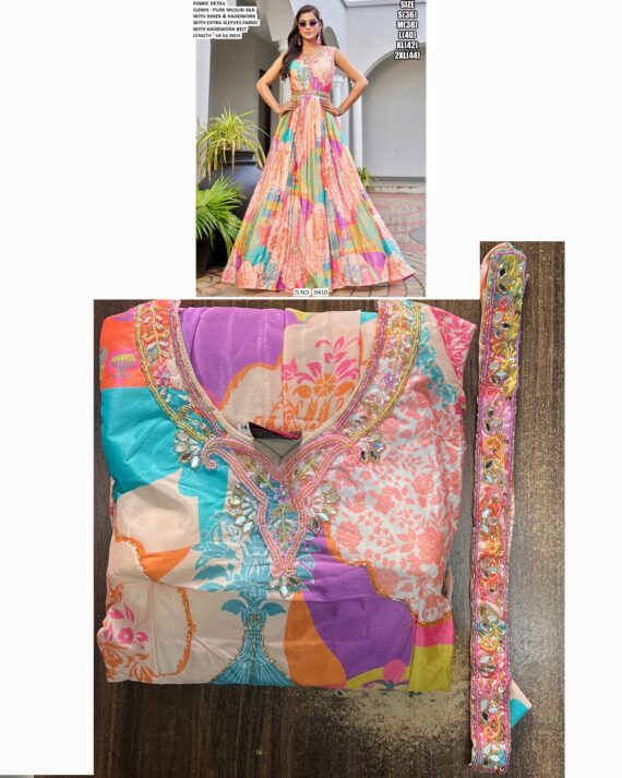 Functions Wear Digital Printed Pure Muslin Gown Available In Marvellous Designs And Colours!!