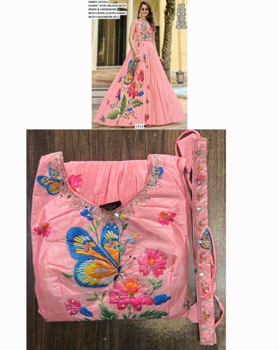 Functions Wear Digital Printed Pure Muslin Gown Available In Marvellous Designs And Colours!!