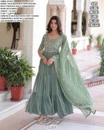 Buy Faux Blooming Multi Thread Embroidered Party Wear Readymade Gown With Dupatta
