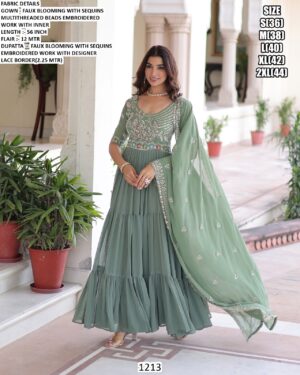 Buy Faux Blooming Multi Thread Embroidered Party Wear Readymade Gown With Dupatta