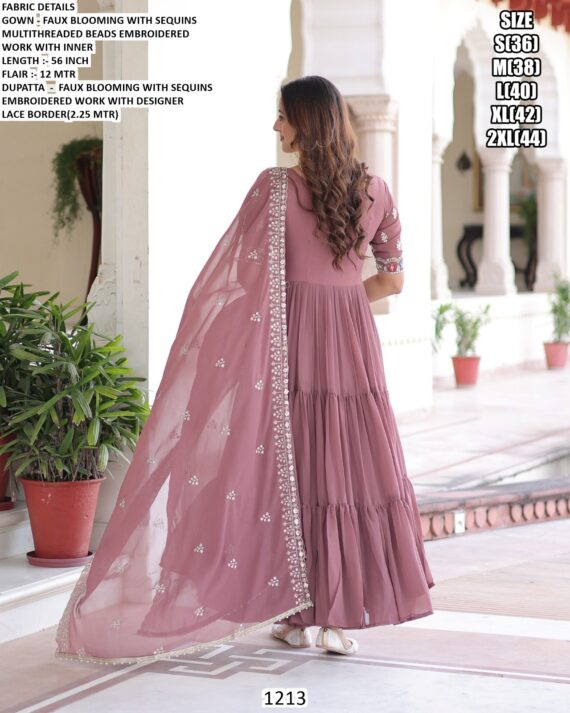 Buy Faux Blooming Multi Thread Embroidered Party Wear Readymade Gown With Dupatta