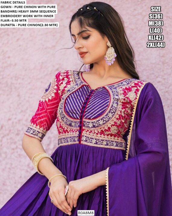 Captivating Heavy Sequins Embroidery Work Pure Chinon Bandhej Gown With Dupatta