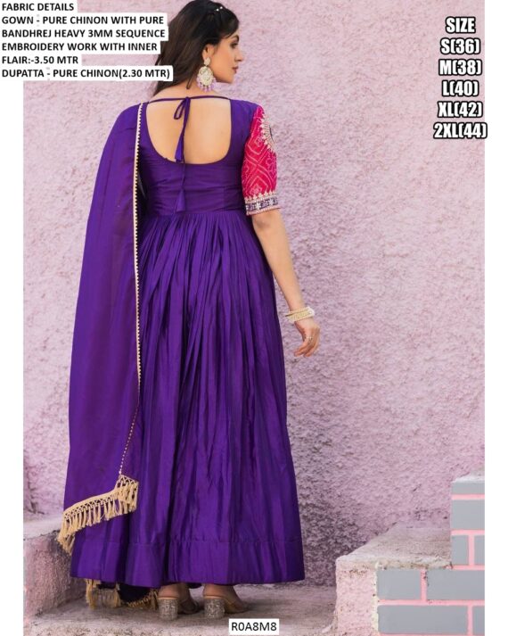 Captivating Heavy Sequins Embroidery Work Pure Chinon Bandhej Gown With Dupatta