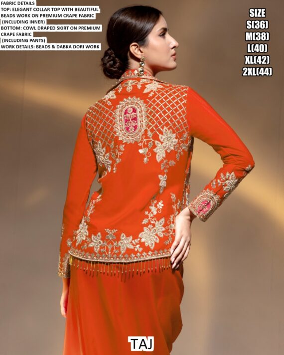 Cocktail Events Wear Premium Crepe Beautiful Beads Work Readymade Drape Suits