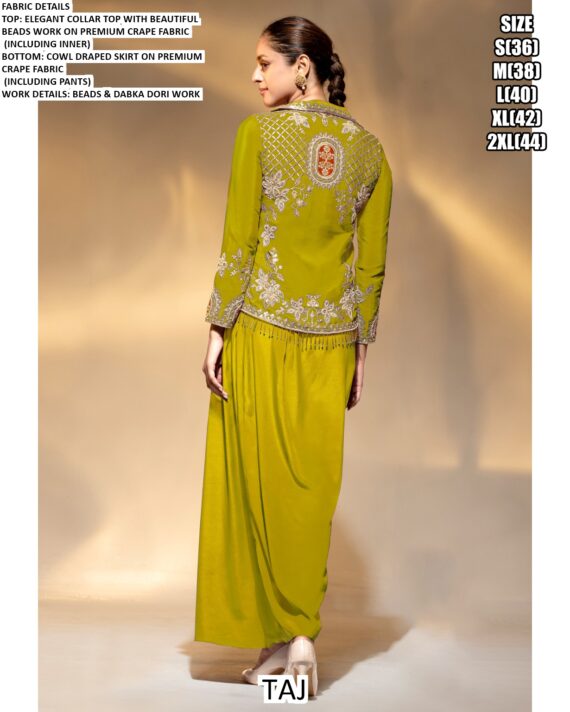 Cocktail Events Wear Premium Crepe Beautiful Beads Work Readymade Drape Suits