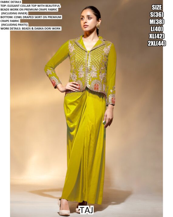 Cocktail Events Wear Premium Crepe Beautiful Beads Work Readymade Drape Suits