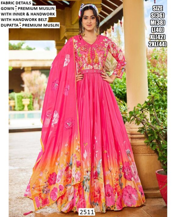 Authentic Styles With Premium Quality Designer Readymade Gown With Dupatta For Womens