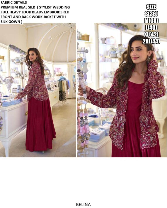 Elevate Your Evening Look With Our Stylish Real Silk Gown And Designer Jacket (Two Piece Catalogue)