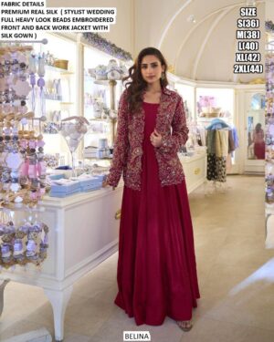 Elevate Your Evening Look With Our Stylish Real Silk Gown And Designer Jacket (Two Piece Catalogue)