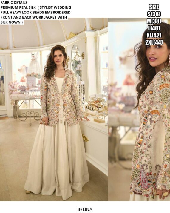 Elevate Your Evening Look With Our Stylish Real Silk Gown And Designer Jacket (Two Piece Catalogue)