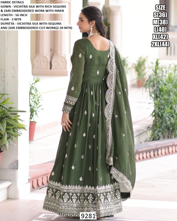 Wedding Wear This Zari Embroidery Work Gown Set Beautifully Crafted From Vichitra Silk