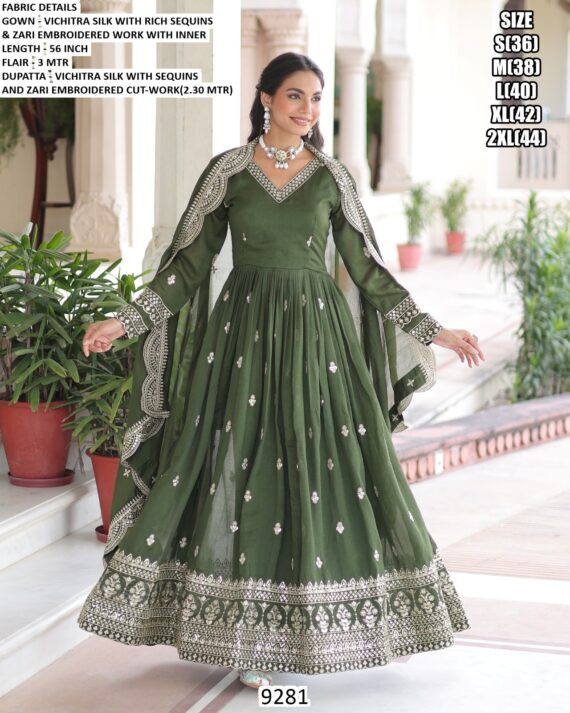 Wedding Wear This Zari Embroidery Work Gown Set Beautifully Crafted From Vichitra Silk