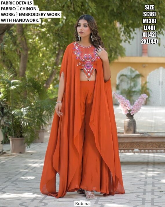 Chinon Embroidery With Handwork Two-Piece Readymade Indo-Western Sets For Women