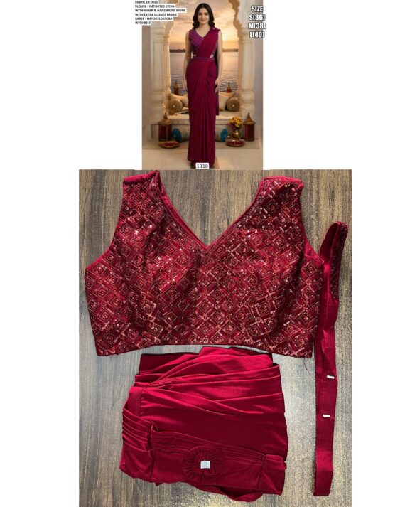 Shop Our Collection Of Plain Imported Lycra Ready To Wear Saree With Heavy Designer Blouse