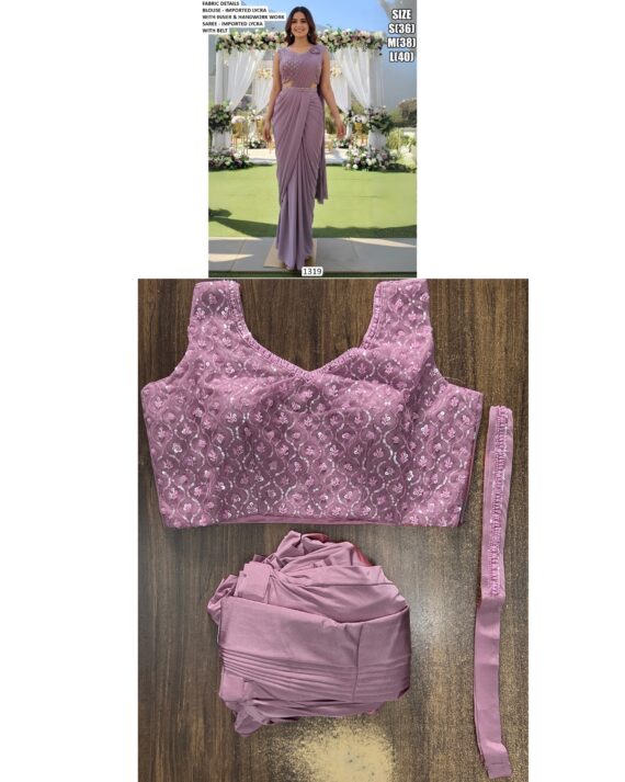 Shop Our Collection Of Plain Imported Lycra Ready To Wear Saree With Heavy Designer Blouse