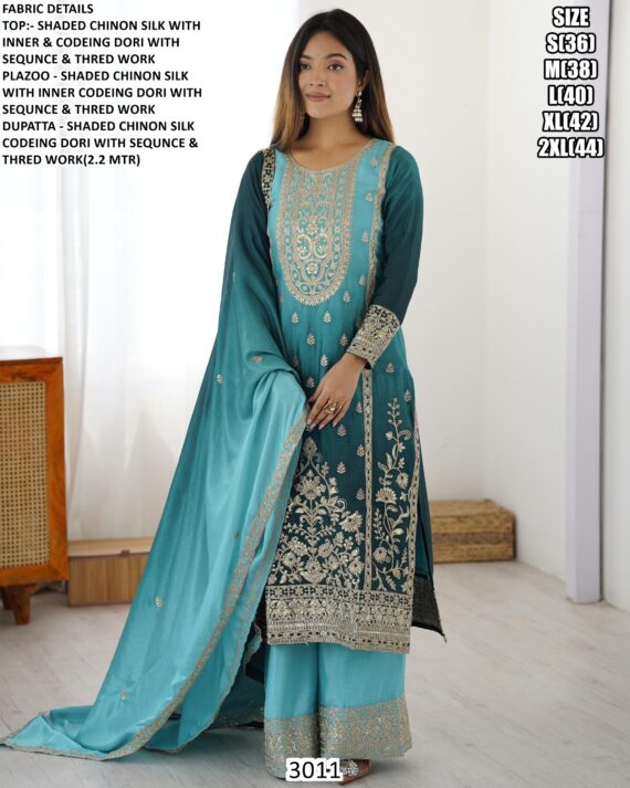 Double Shaded Full-Stitched Heavy Designer Chinon Silk Pakistani Salwar Kameez Suits