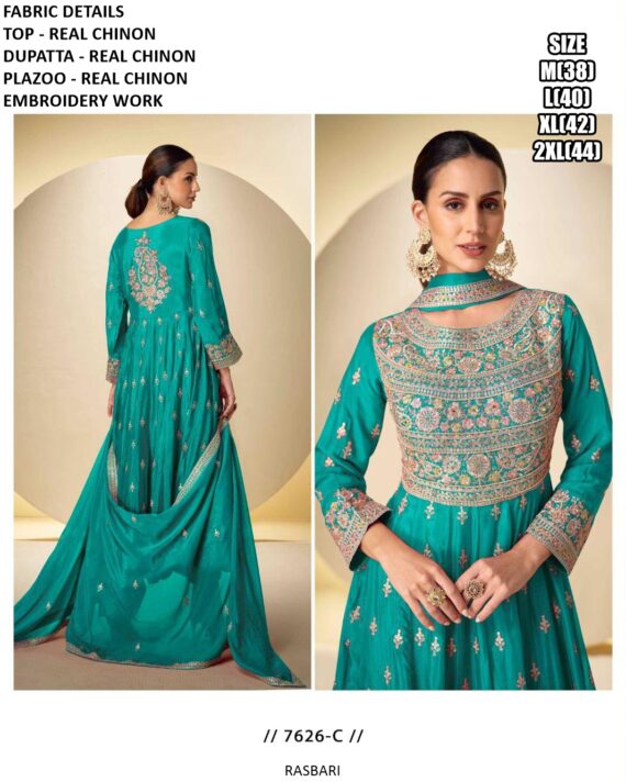 Pure Chinon All Over Embroidery Work Beautiful Festive Wear Salwar Suit Sets