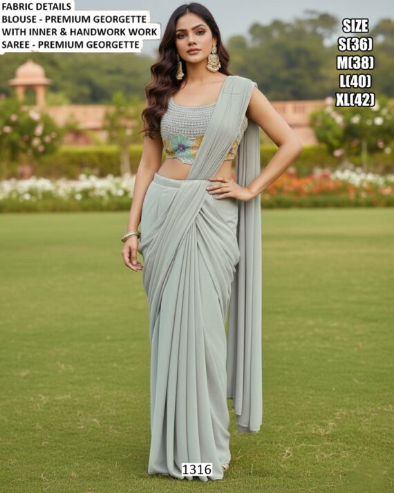 Unveiling Our Latest Collection : A Ready To Wear Elegant Party Saree With Blouse!