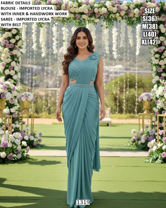 Shop Our Collection Of Plain Imported Lycra Ready To Wear Saree With Heavy Designer Blouse