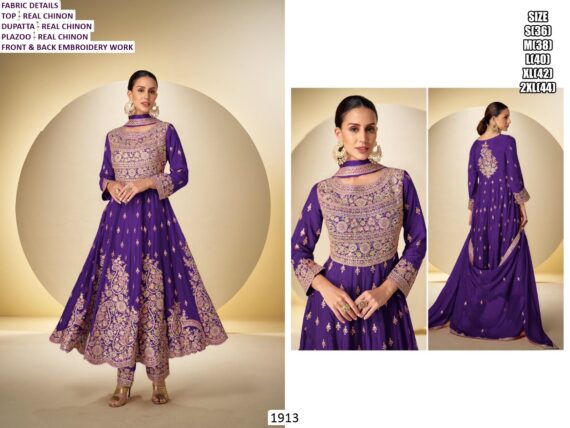 Pure Chinon All Over Embroidery Work Beautiful Festive Wear Salwar Suit Sets