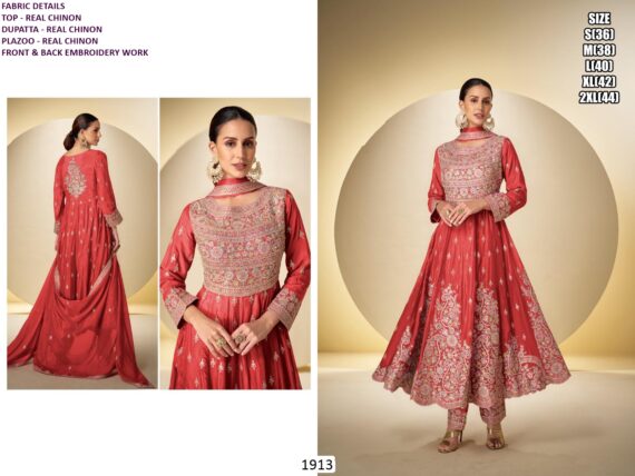 Pure Chinon All Over Embroidery Work Beautiful Festive Wear Salwar Suit Sets
