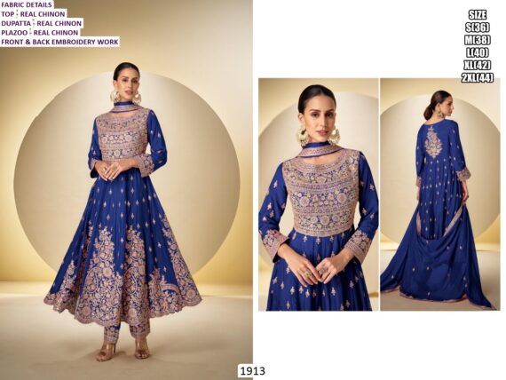 Pure Chinon All Over Embroidery Work Beautiful Festive Wear Salwar Suit Sets