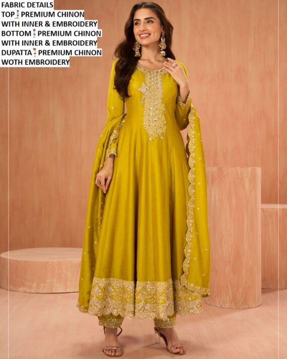 Shop Fully Stitched Embroidered Premium Chinon Salwar Suits In Three Trending Colours!
