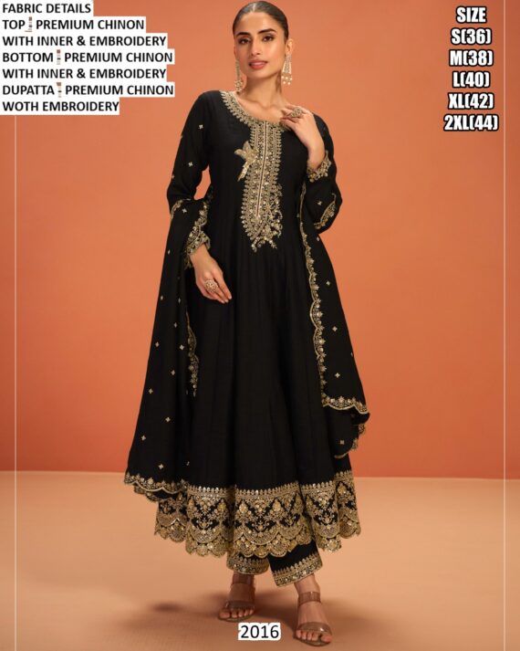 Shop Fully Stitched Embroidered Premium Chinon Salwar Suits In Three Trending Colours!