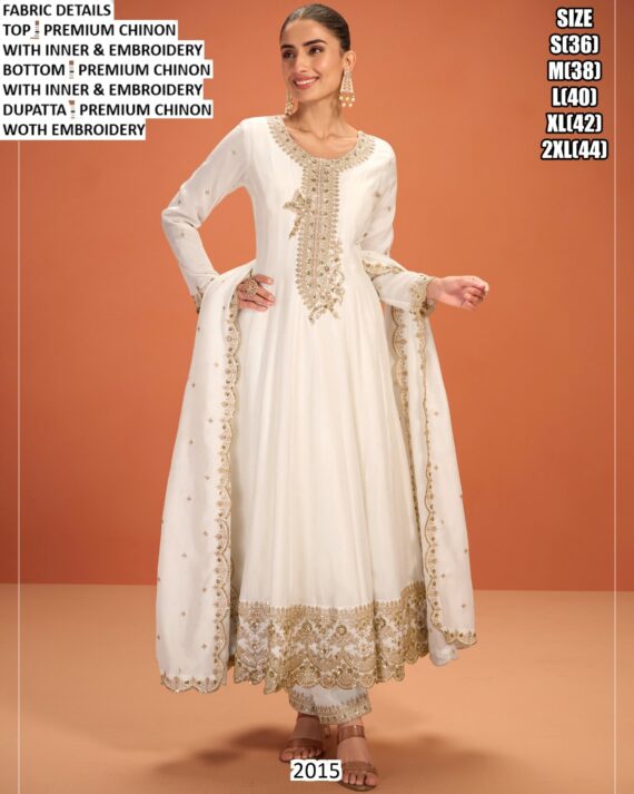 Shop Fully Stitched Embroidered Premium Chinon Salwar Suits In Three Trending Colours!