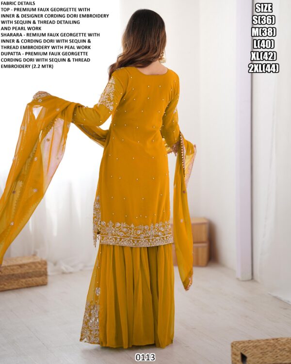 Celebrate Wedding Occasions With This Faux Georgette Sharara Set With Intricate Embroidery And Pearl Work