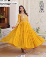 Occasions Wear Faux Georgette Anarkali Ruffle Flair Heavy Sequence Work Readymade Gowns