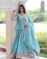 Light Blue Gold Crush Wedding Wear Embroidered Lehenga Choli Dupatta Set (Ready To Wear)
