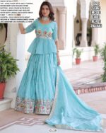 Light Blue Gold Crush Wedding Wear Embroidered Lehenga Choli Dupatta Set (Ready To Wear)