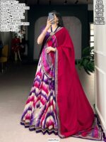 Look Ethnic In This Affluent With This Beautiful Printed Tasar Silk Semi-Stitched Lehenga Choli