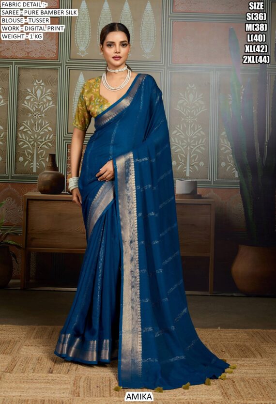 Stunning Bamber Silk Sarees Featuring Digital Print Work Perfact For Special Occasions