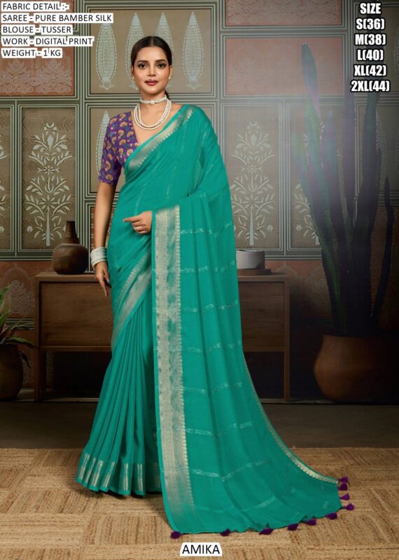 Stunning Bamber Silk Sarees Featuring Digital Print Work Perfact For Special Occasions