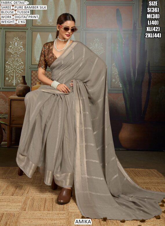 Stunning Bamber Silk Sarees Featuring Digital Print Work Perfact For Special Occasions