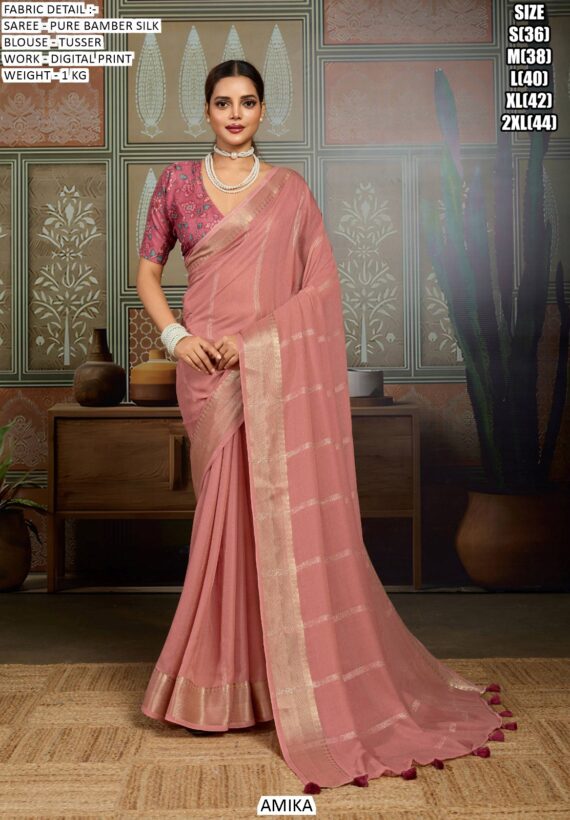 Stunning Bamber Silk Sarees Featuring Digital Print Work Perfact For Special Occasions