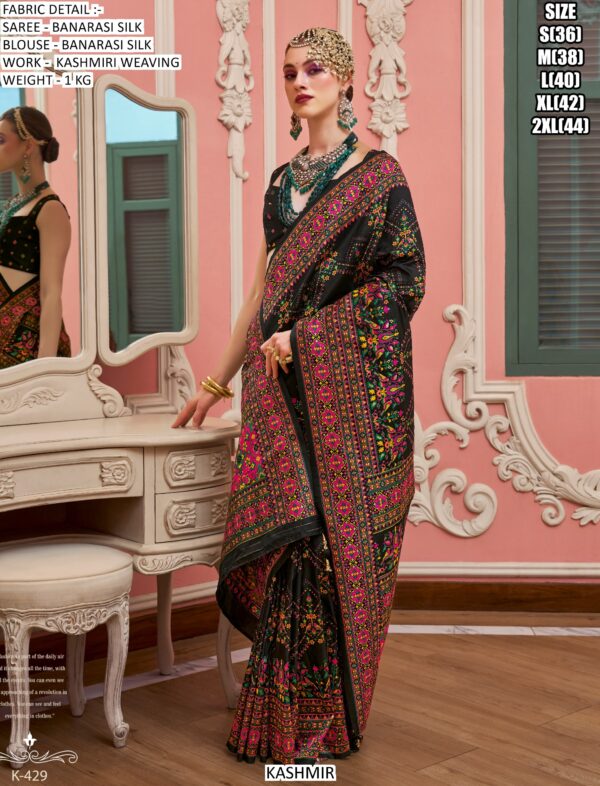 Festive Wear Banarasi Silk Sarees With Beautiful Kashmiri Weaving Work And Un-Stitched Blouse