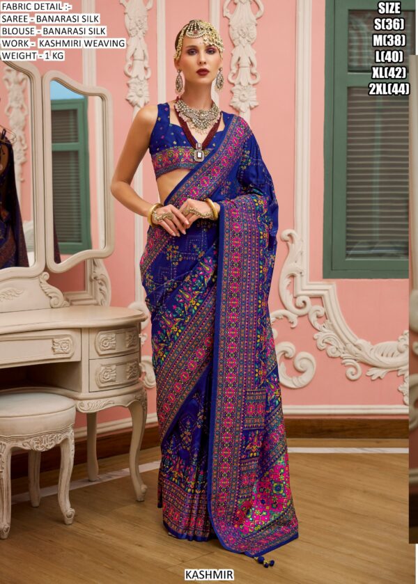 Festive Wear Banarasi Silk Sarees With Beautiful Kashmiri Weaving Work And Un-Stitched Blouse