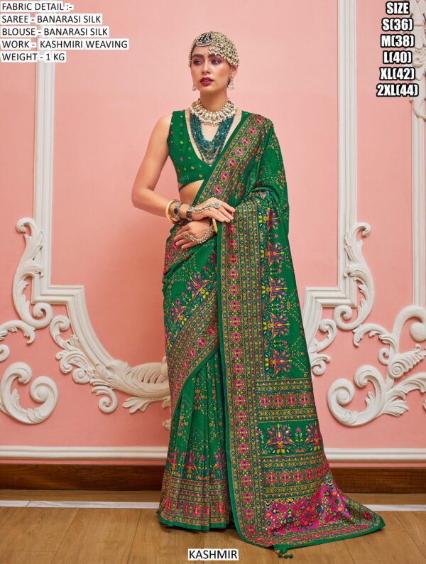 Festive Wear Banarasi Silk Sarees With Beautiful Kashmiri Weaving Work And Un-Stitched Blouse