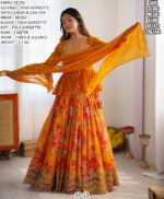 Shimmering Yellow Georgette Koti Style Flowers Designer Lehenga Choli Special For Haldi Ceremony