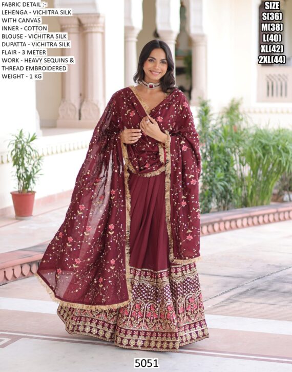 Glamorous Sequins Embroidery Designer Vichitra Silk For Luxurious Wedding Look Lehenga Choli