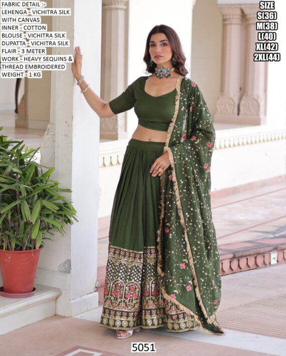 Glamorous Sequins Embroidery Designer Vichitra Silk For Luxurious Wedding Look Lehenga Choli