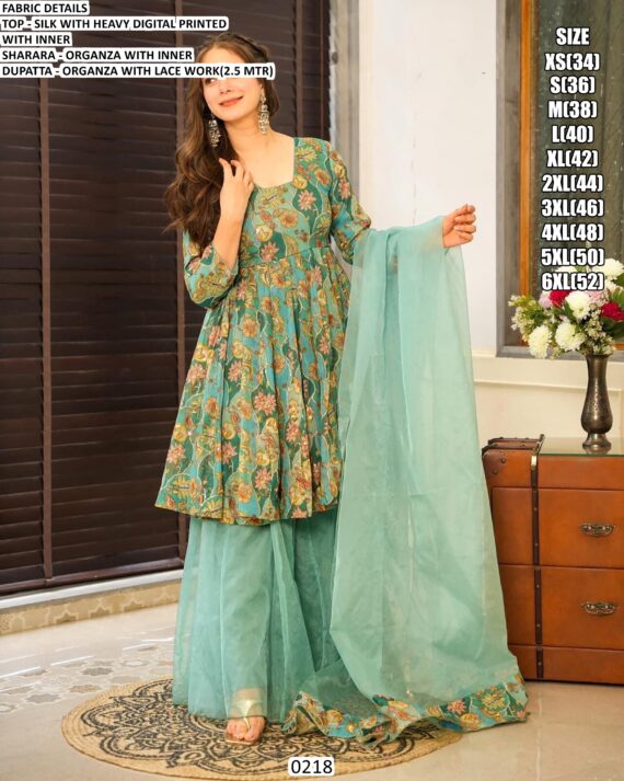 Silk Organza Casual Style Readymade Salwar Kameez In Four Colours With Digital Floral Work