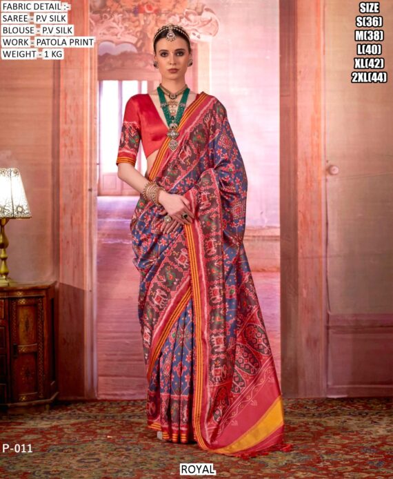 Patola Luxury Sarees - Exiquisite Pure P.V Silk Un-Stitched Saree With Blouse