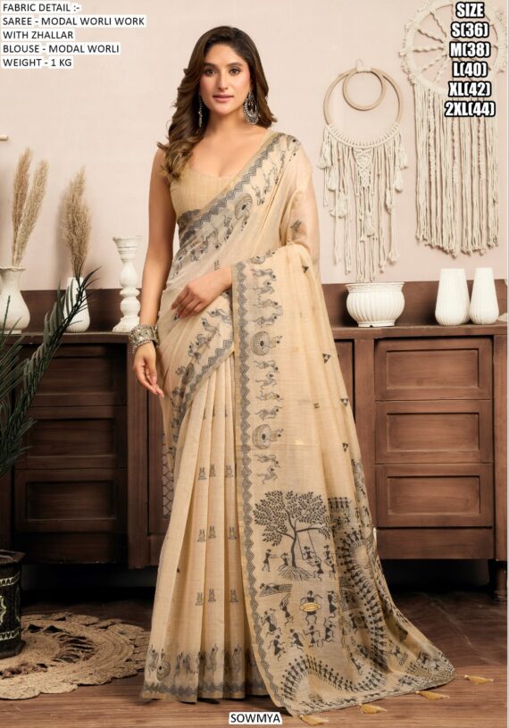 Modal Worli Work With Zhallar Luxury Ethnic Wear Un-Stitched Saree Collection 2025