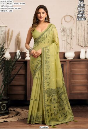 Modal Worli Work With Zhallar Luxury Ethnic Wear Un-Stitched Saree Collection 2025